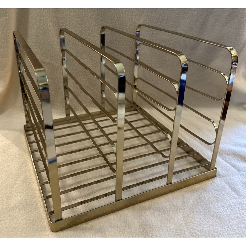 Gold Brass Tone Magazine Mail Office Record Book Storage Rack NWOT Sleek Sturdy